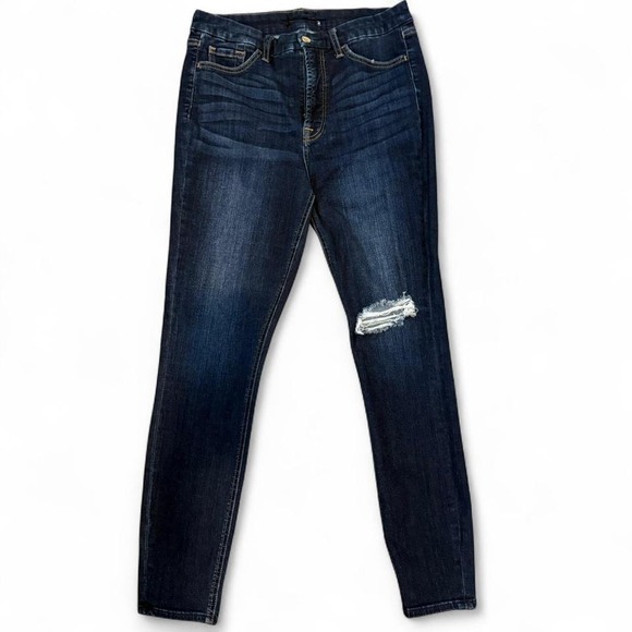 Jen7 Dark Wash Skinny Jeans with Distressed Knee • Size 8 - Picture 1 of 8
